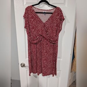 Old Navy Red with White Heart Print Short Sleeve Draped Front Dress Size 1X